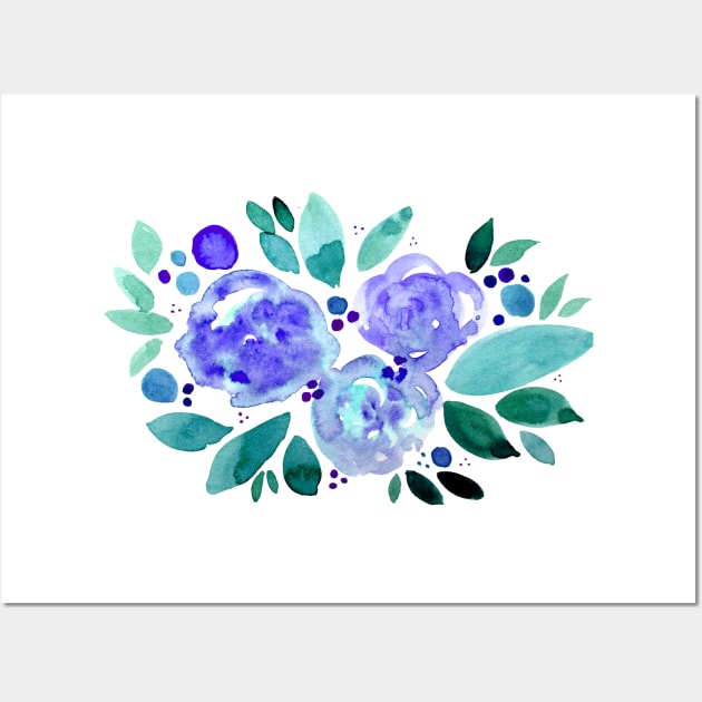 Watercolor flower bouquet - green and blue Wall Art by wackapacka